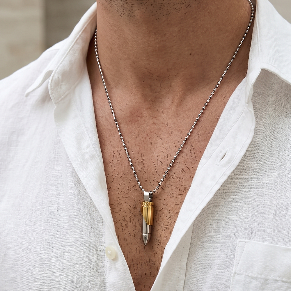 The99Jewel Gold & Silver Tone Bullet Shape Pendant Necklace for Men