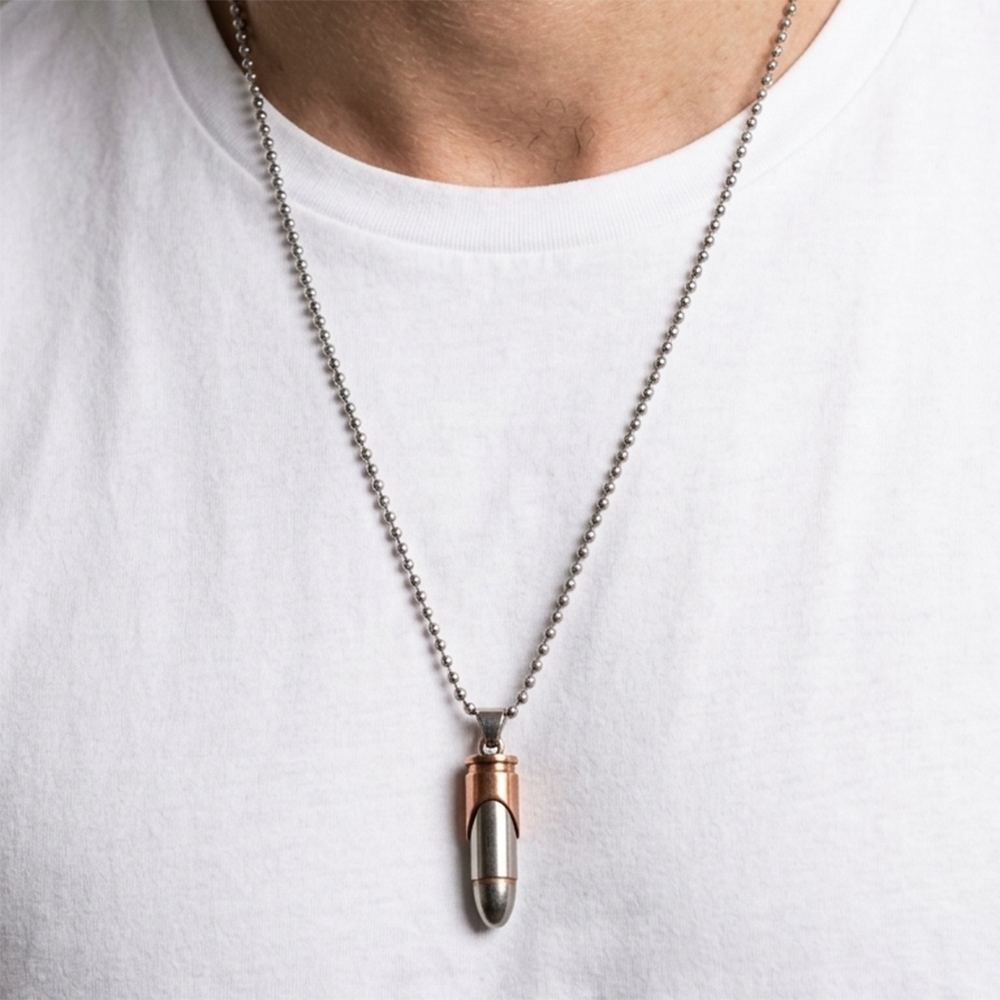The99Jewel Rose Gold & Silver Tone Bullet Shape Pendant Necklace for Men