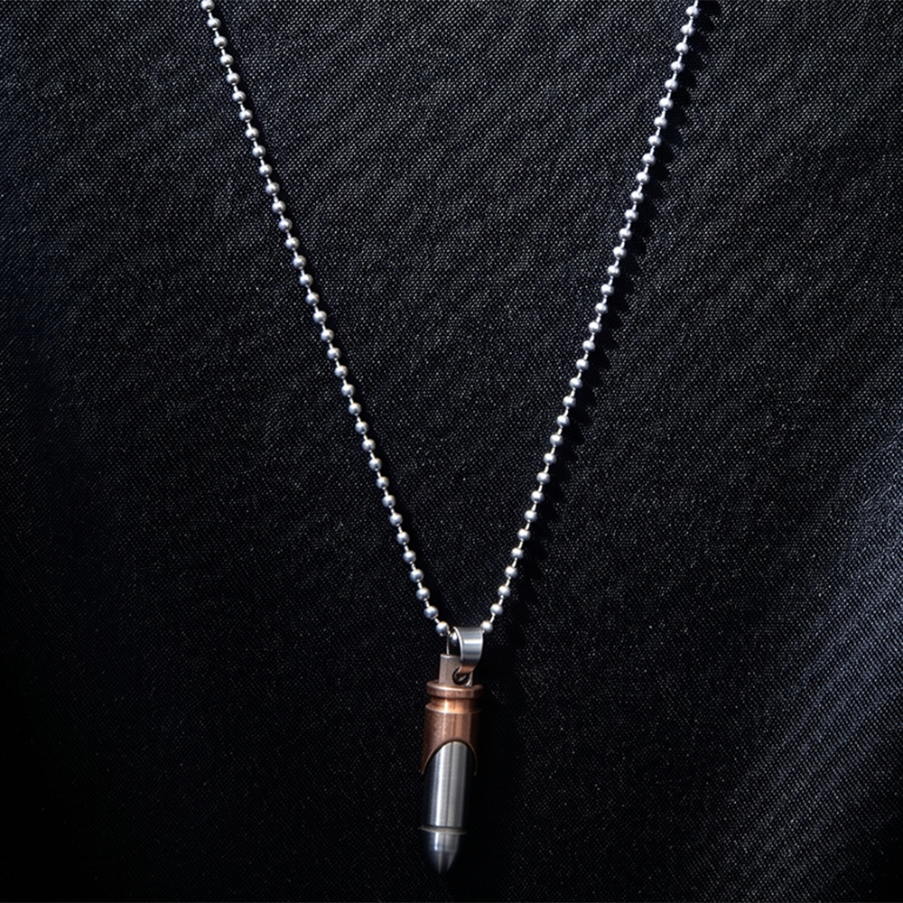 The99Jewel Rose Gold & Silver Tone Bullet Shape Pendant Necklace for Men