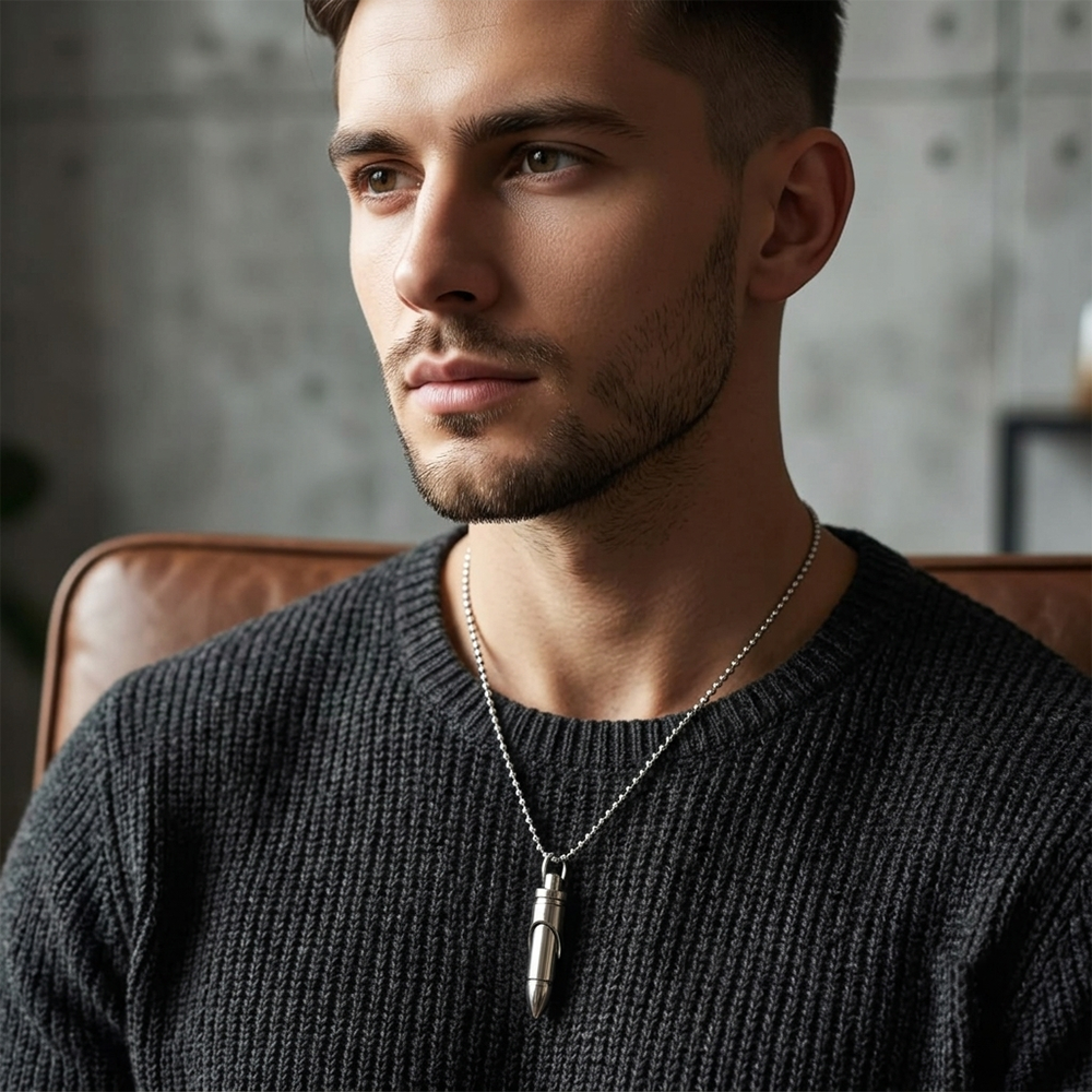 The99Jewel Bullet Steel Chain Pendant For Men