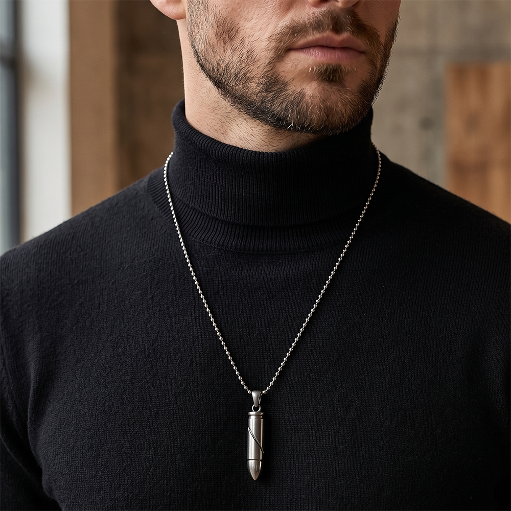 The99Jewel Bullet Steel Chain Pendant For Men