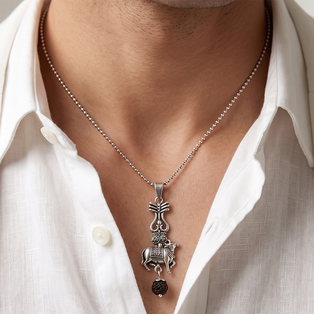 The99Jewel Mahakal Trishul And Nandi Chain Pendant for Men