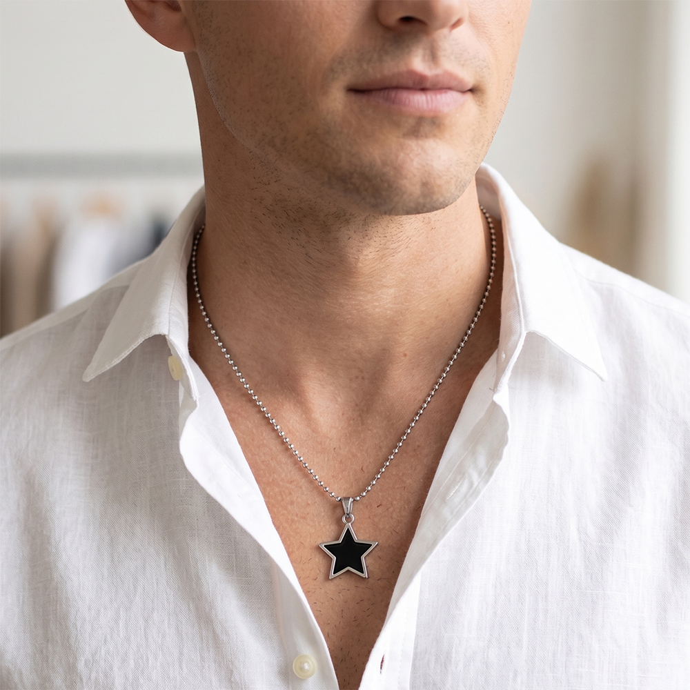 The99Jewel Star Steel Chain Pendant For Men