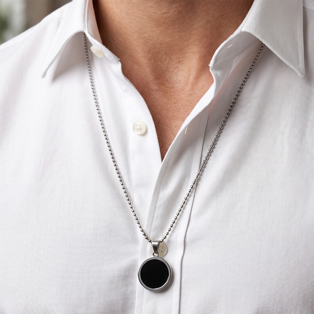 The99Jewel Round Steel Chain Pendant For Men