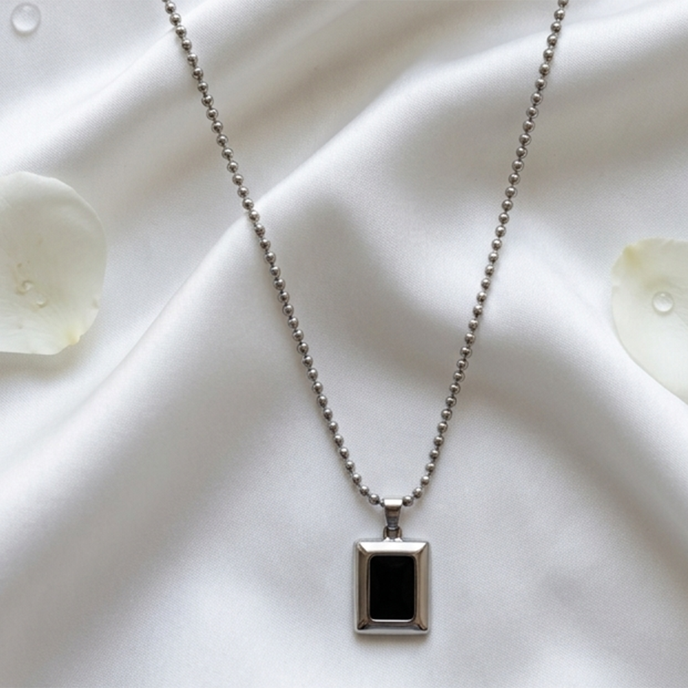 The99Jewel Rectangle Steel Chain Pendant For Men