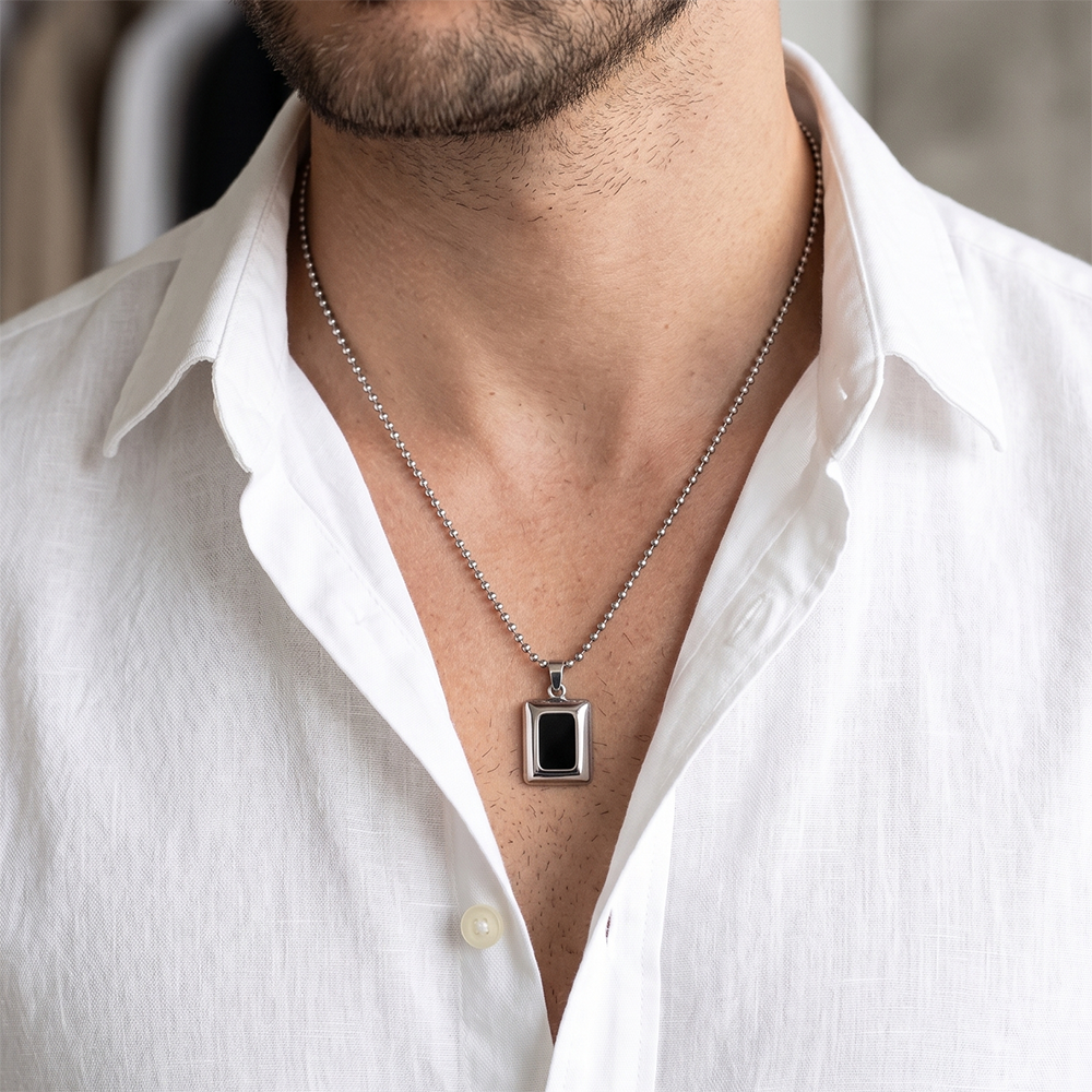 The99Jewel Rectangle Steel Chain Pendant For Men
