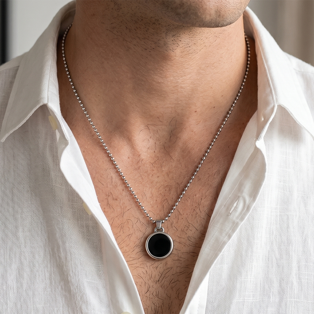 The99Jewel Round Steel Chain Pendant For Men