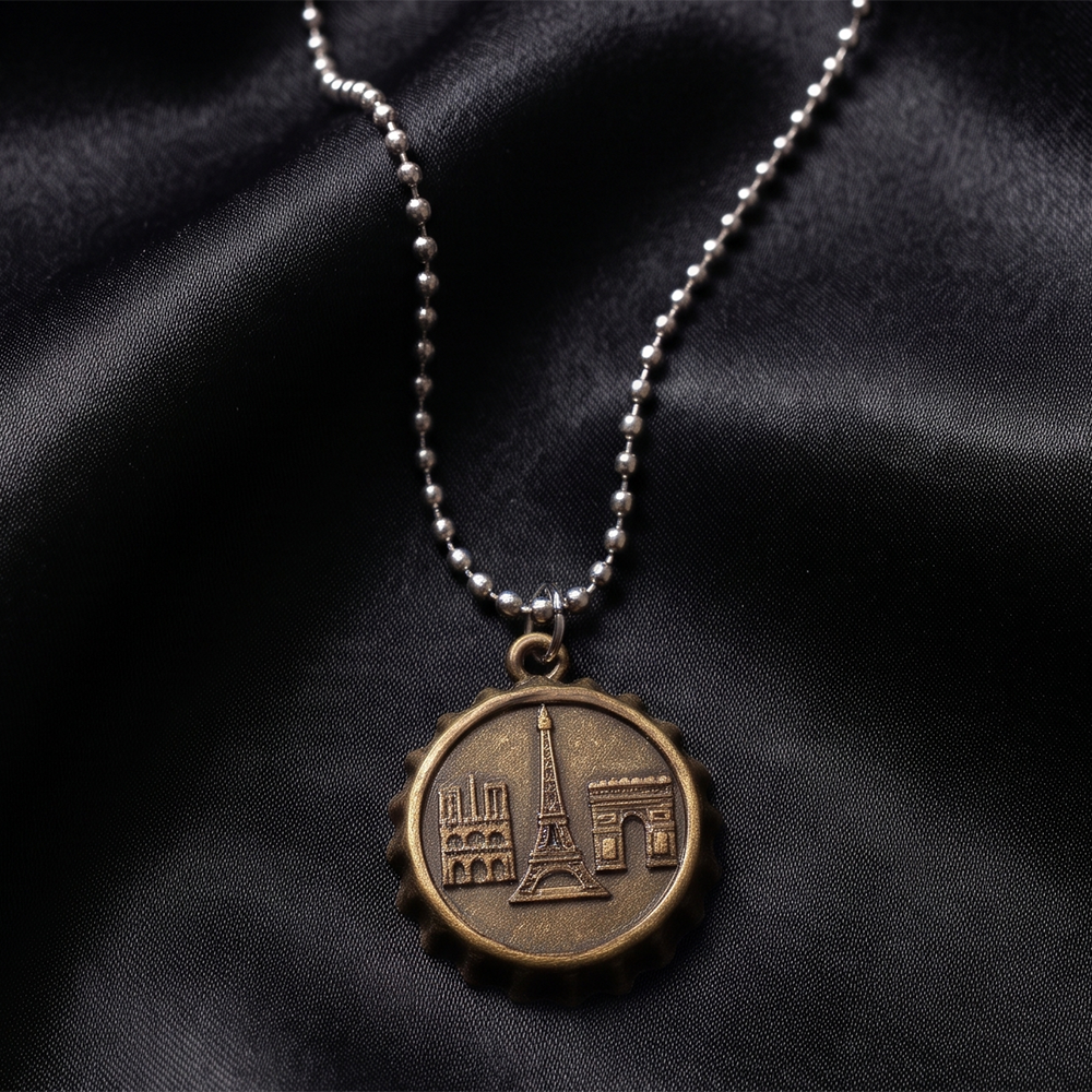 The99Jewel Vintage Coin Style Eiffel Tower Chain Pendant