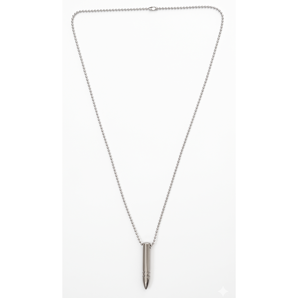 The99Jewel Silver Tone Bullet Shape Pendant Necklace for Men