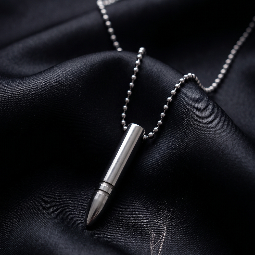 The99Jewel Silver Tone Bullet Shape Pendant Necklace for Men