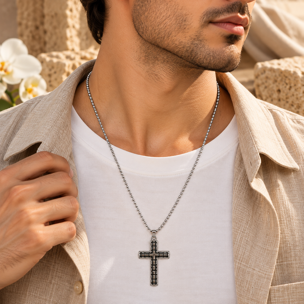 The99Jewel Signature Men's Chain With Cross Shape Pendant | Minimal & Stylish Jewellery for Modern Men