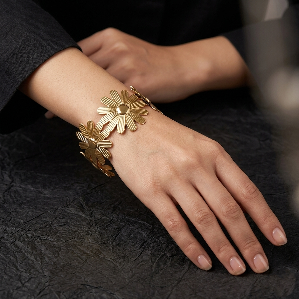 The99Jewel Gold Plated Elegant Floral Cuff Kada