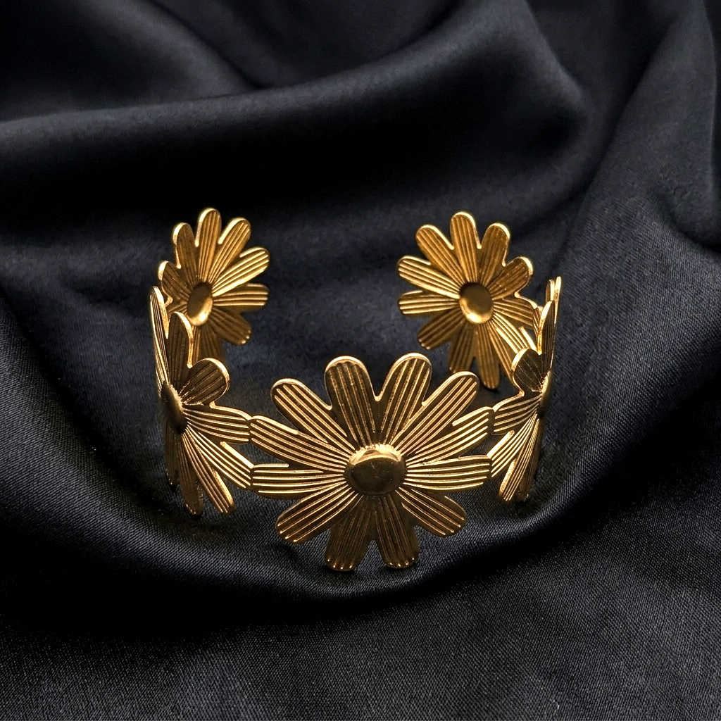 The99Jewel Gold Plated Elegant Floral Cuff Kada