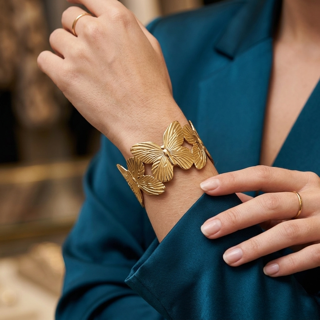 The99Jewel Gold Plated Designer Butterfly Cuff Kada