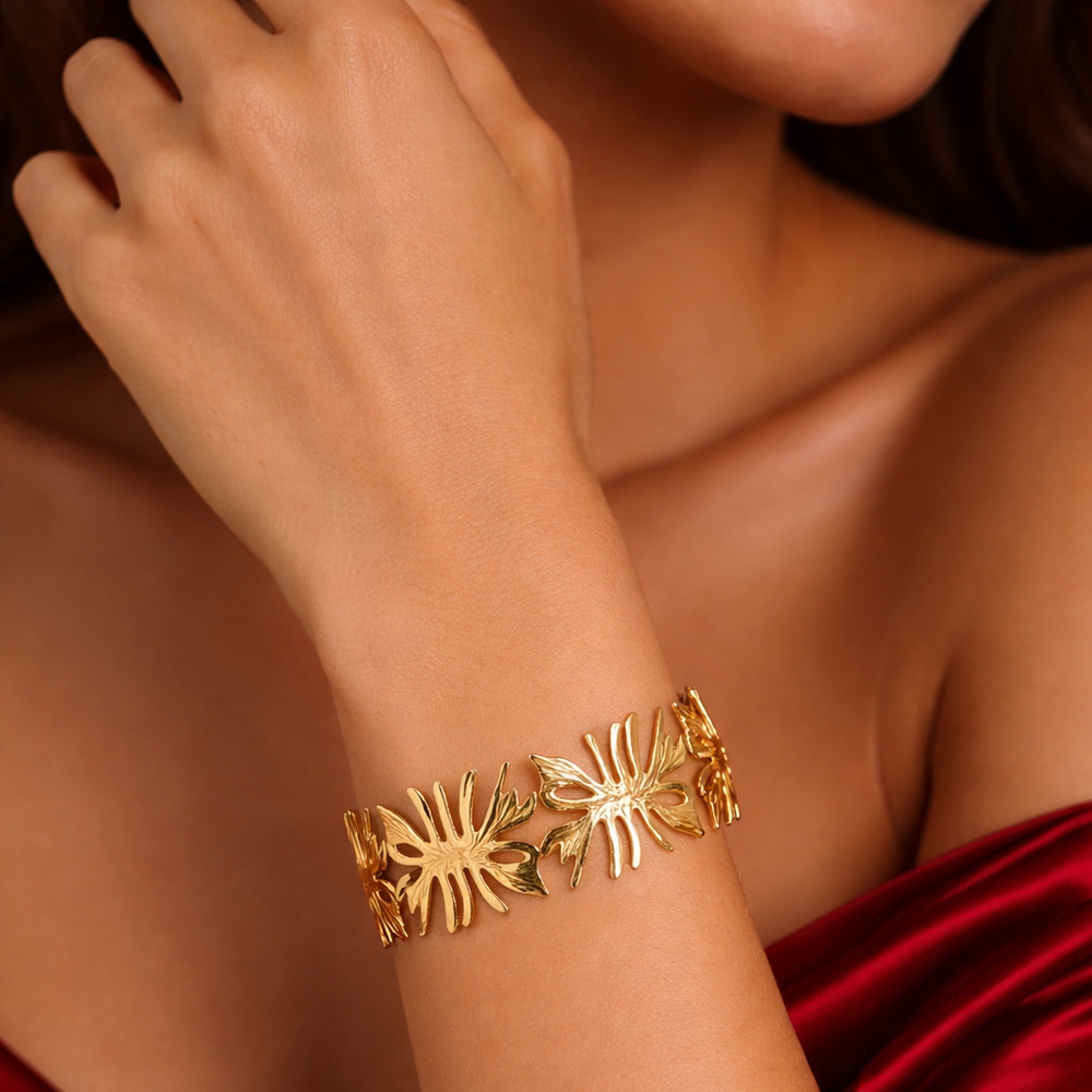 The99Jewel Gold Plated Chic Floral Cuff Kada