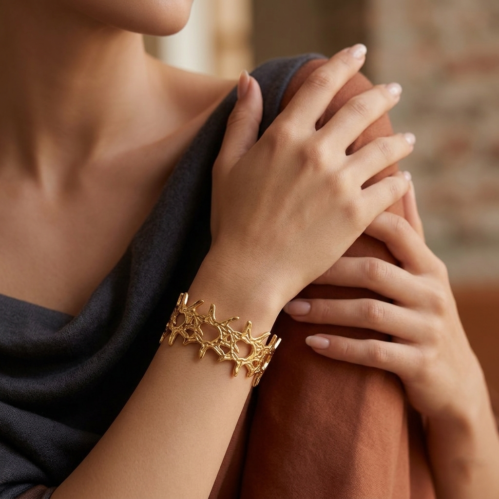 The99Jewel Gold Plated Modern Floral Cuff Kada