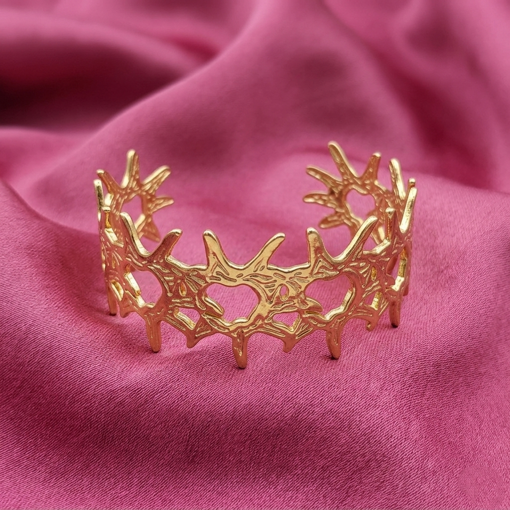 The99Jewel Gold Plated Modern Floral Cuff Kada