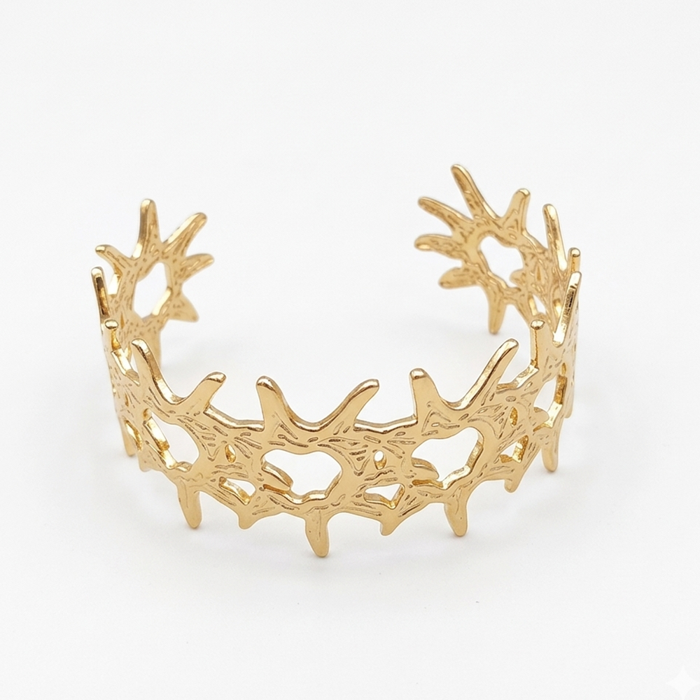 The99Jewel Gold Plated Modern Floral Cuff Kada