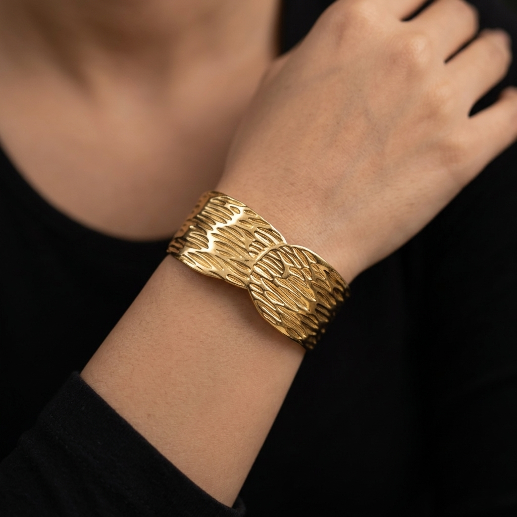 The99Jewel Gold Plated Elegant Textured Cuff Kada