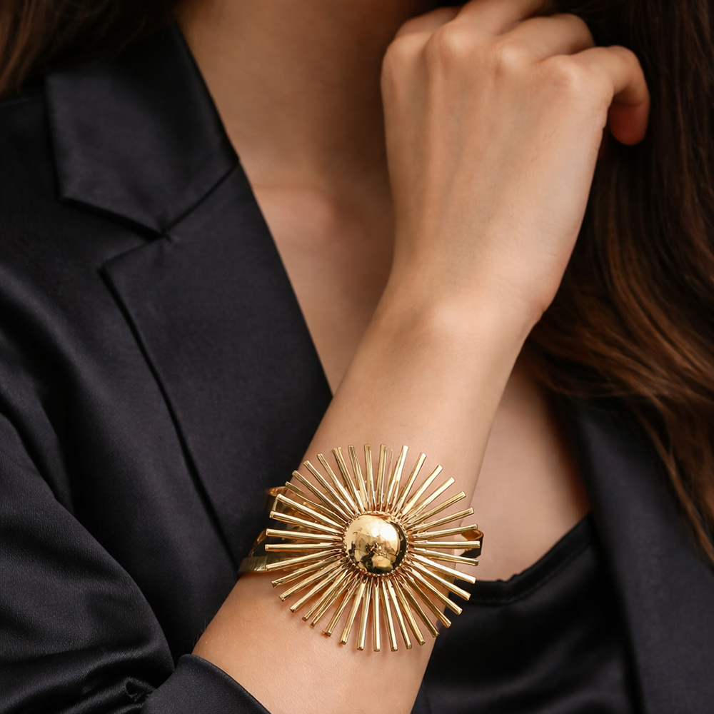 The99Jewel Gold Plated Luxury Radiant Sun Design Cuff Kada