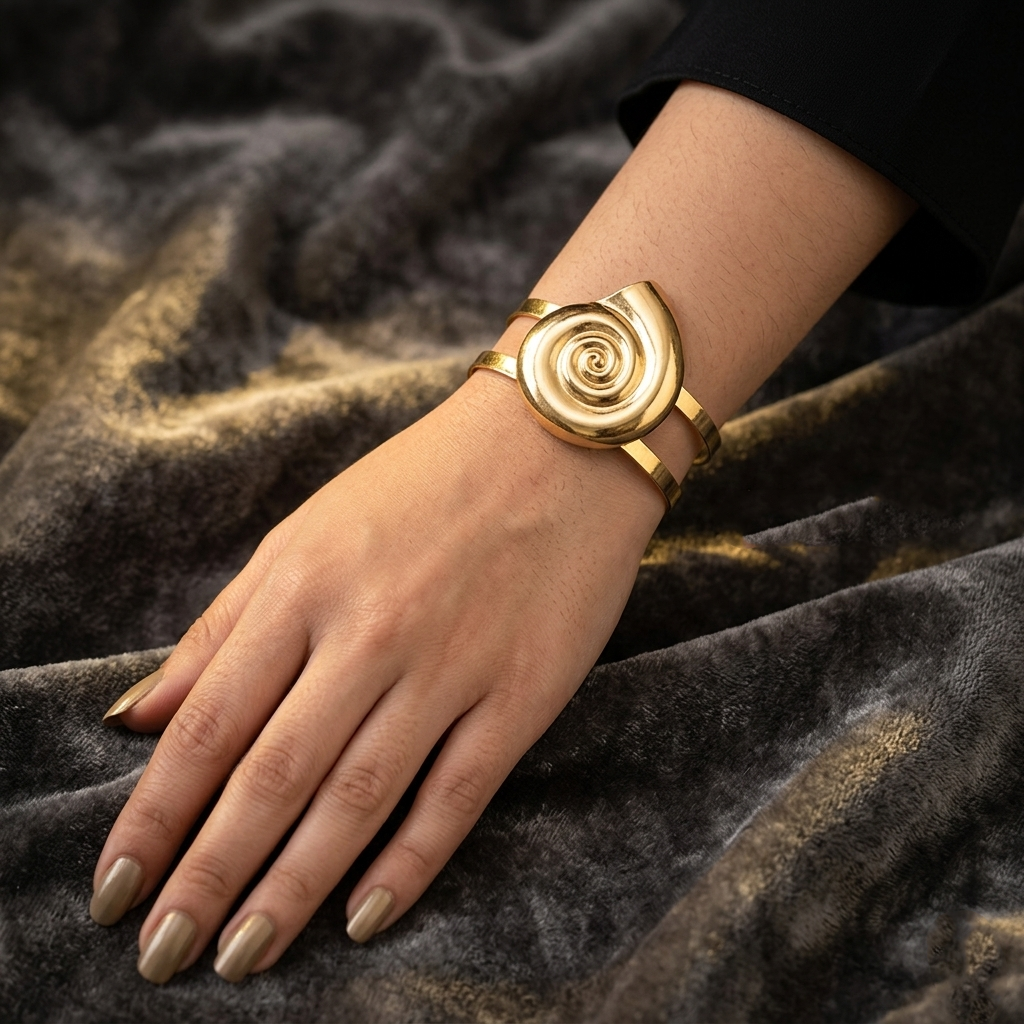 The99Jewel Gold Plated Chic Snail Pattern Cuff Kada