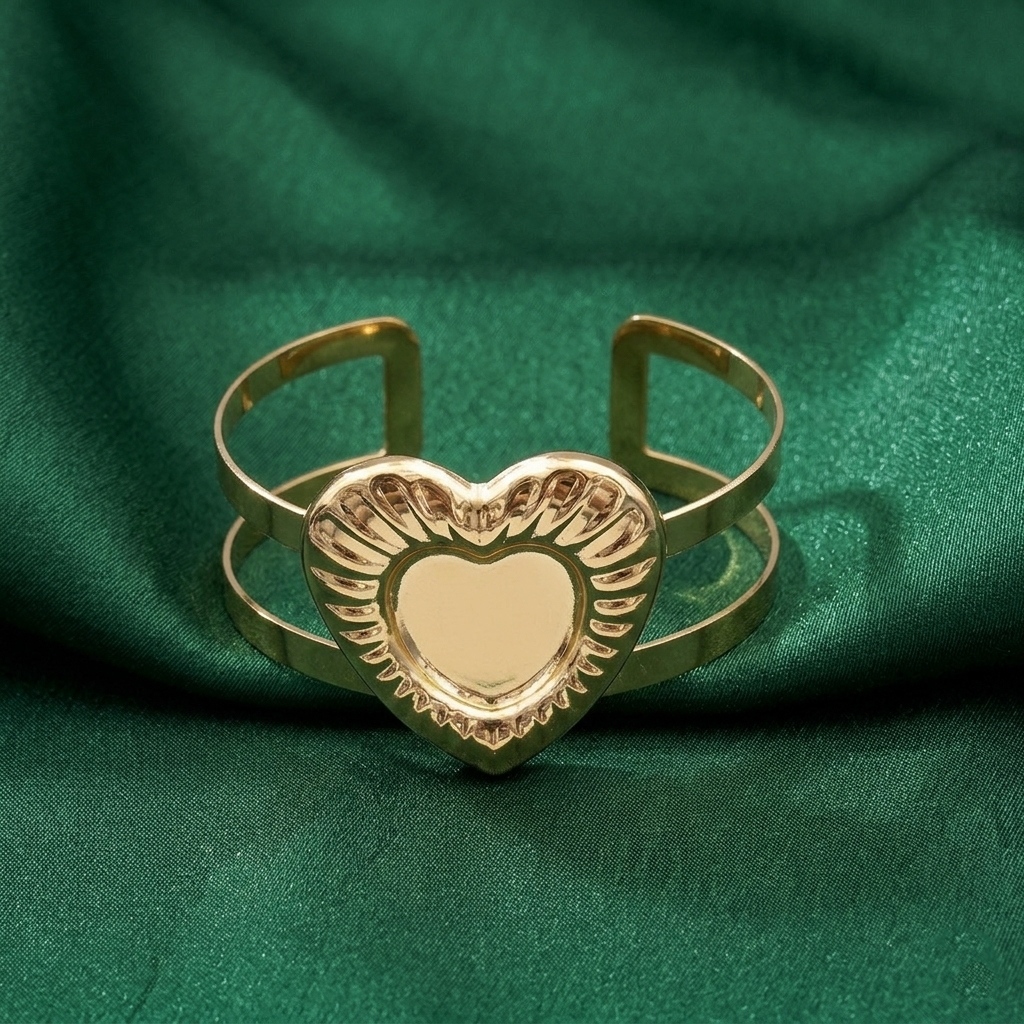 The99Jewel Gold Plated Modern Heart Shape Cuff Kada
