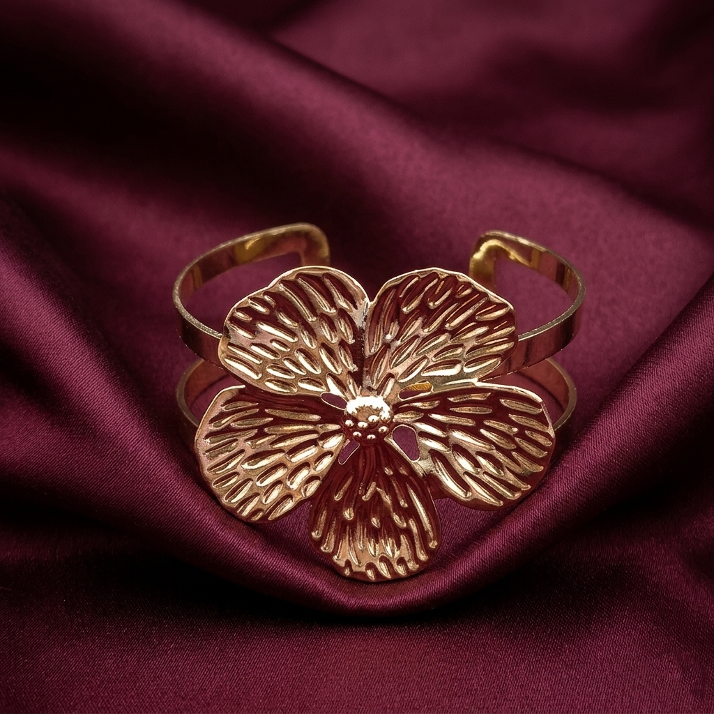The99Jewel Gold Plated Elegant Floral Cuff Kada