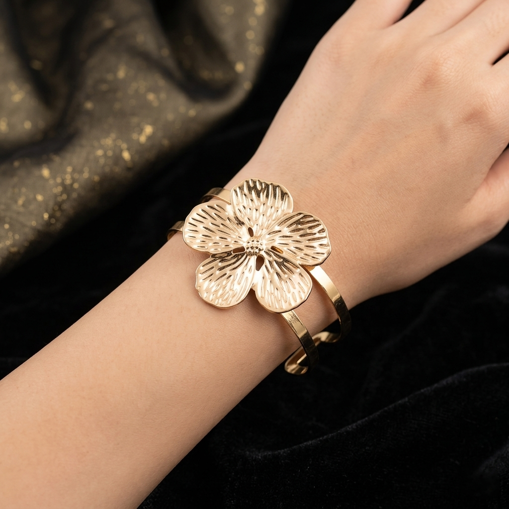 The99Jewel Gold Plated Elegant Floral Cuff Kada