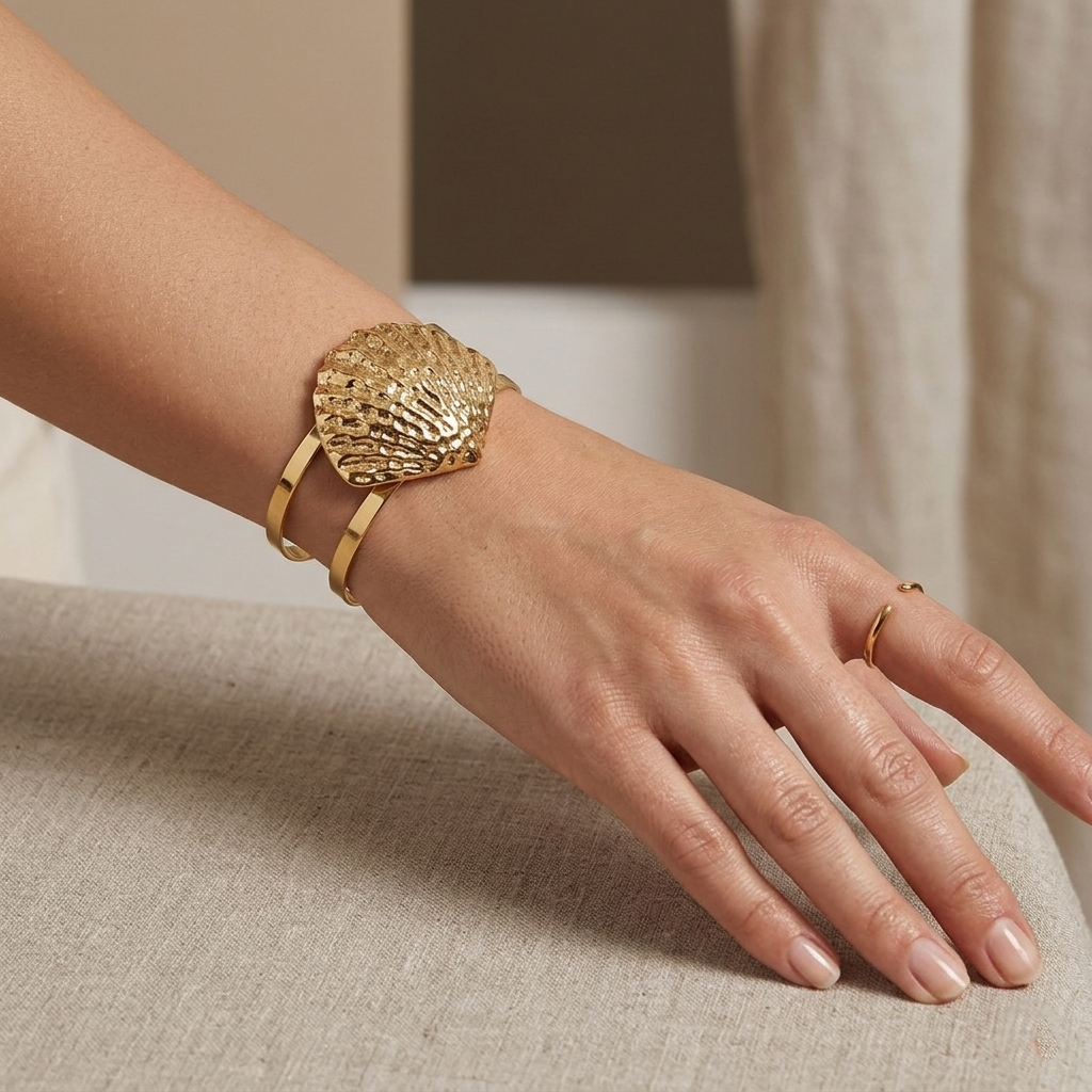 The99Jewel Gold Plated Premium Shell Shape Cuff Kada