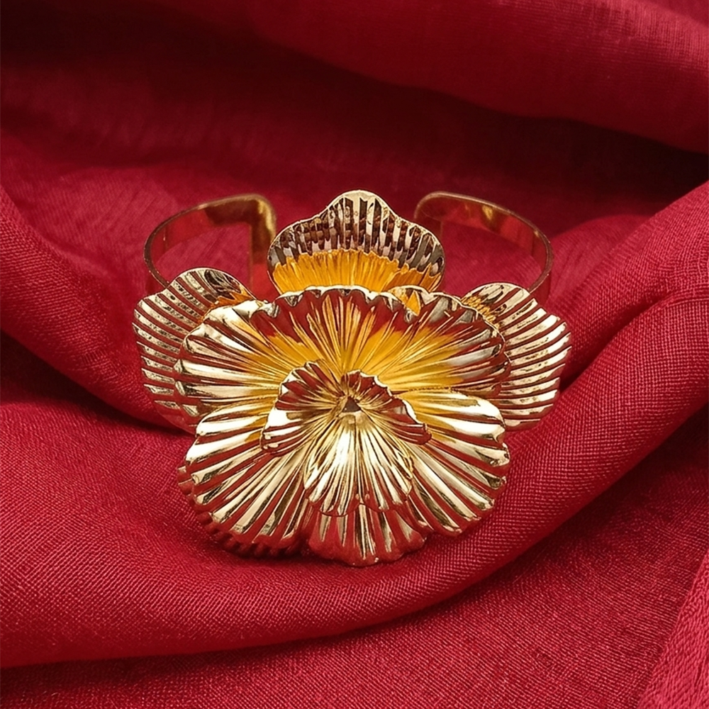 The99Jewel Gold Plated Designer Blooming Flower Cuff Kada