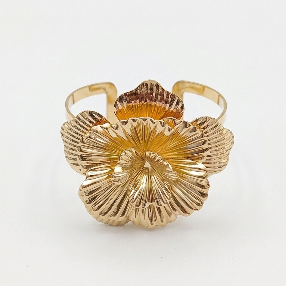 The99Jewel Gold Plated Designer Blooming Flower Cuff Kada