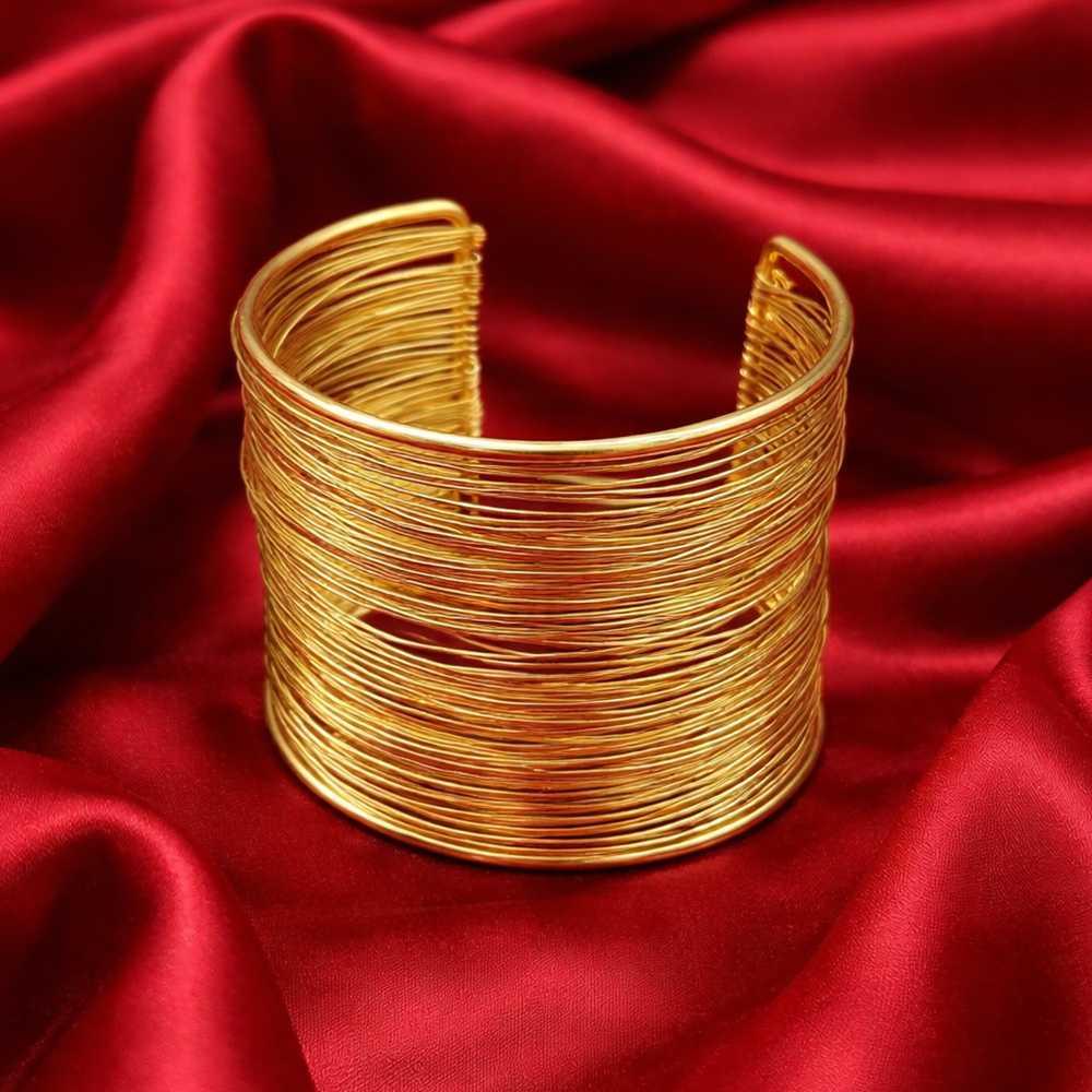 The99Jewel Gold Plated Trendy Multilayer Wire Open Cuff Kada