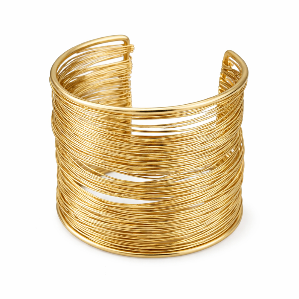 The99Jewel Gold Plated Trendy Multilayer Wire Open Cuff Kada