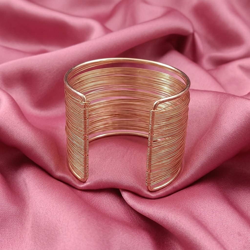 The99Jewel Rose Gold Plated Stylish Multilayer Wire Open Cuff Kada
