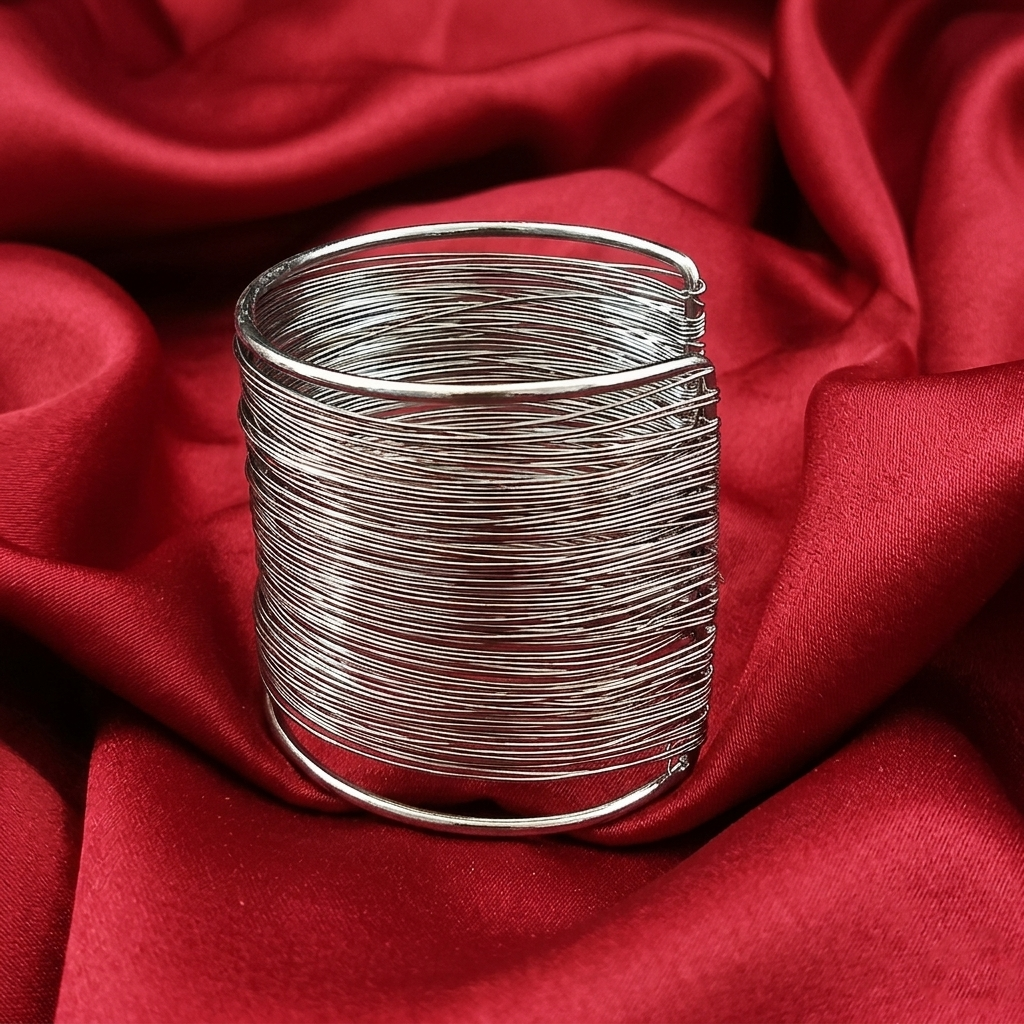 The99Jewel Black Plated Chic Multilayer Wire Open Cuff Kada