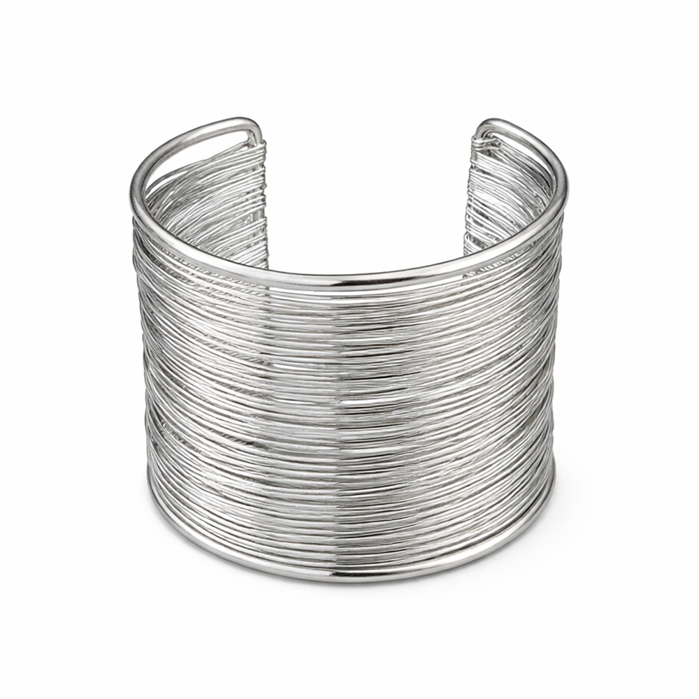 The99Jewel Silver Plated Luxury Multilayer Wire Open Cuff Kada