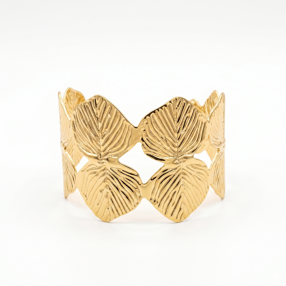 The99Jewel Elegant Gold Leaf Design Cuff Kada Bracelet for Women
