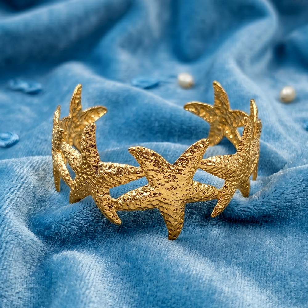 The99Jewel Gold Starfish Design Cuff Bracelet Ocean Inspired Statement Kada
