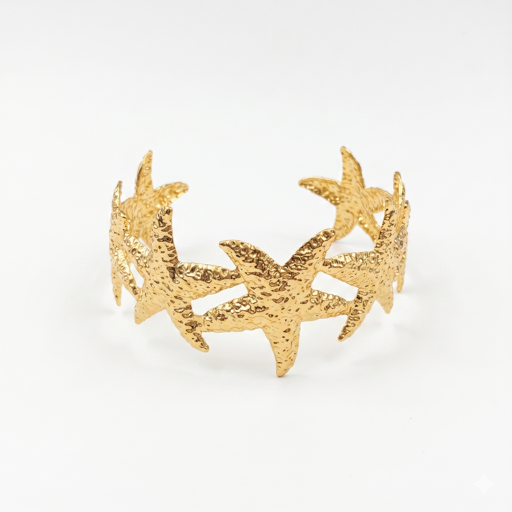 The99Jewel Gold Starfish Design Cuff Bracelet Ocean Inspired Statement Kada