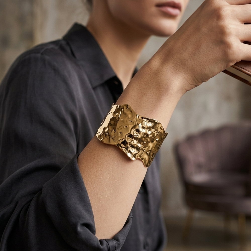 The99Jewel Modern Gold Textured Open Cuff Kada