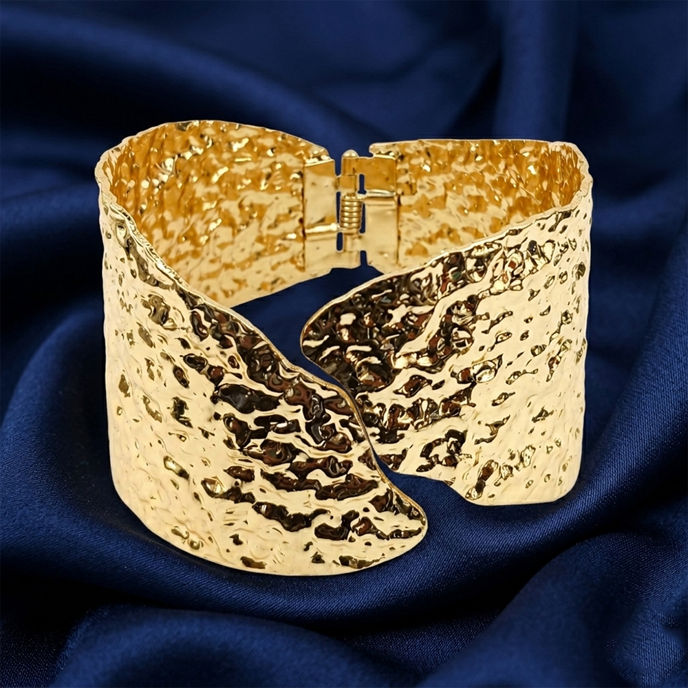 The99Jewel Hammered Texture Gold Plated Openable Cuff Kada