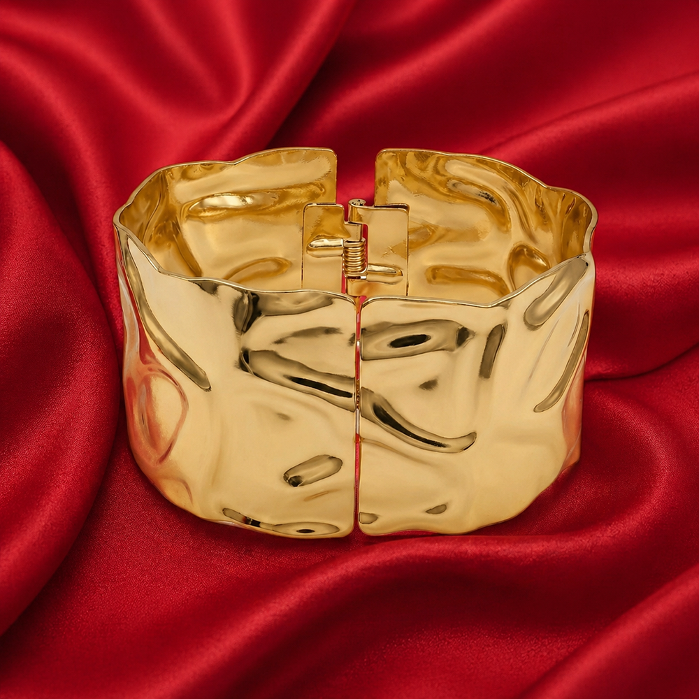 The99Jewel Gold Plated Bold Abstract Textured Wide Openable Kada for Women