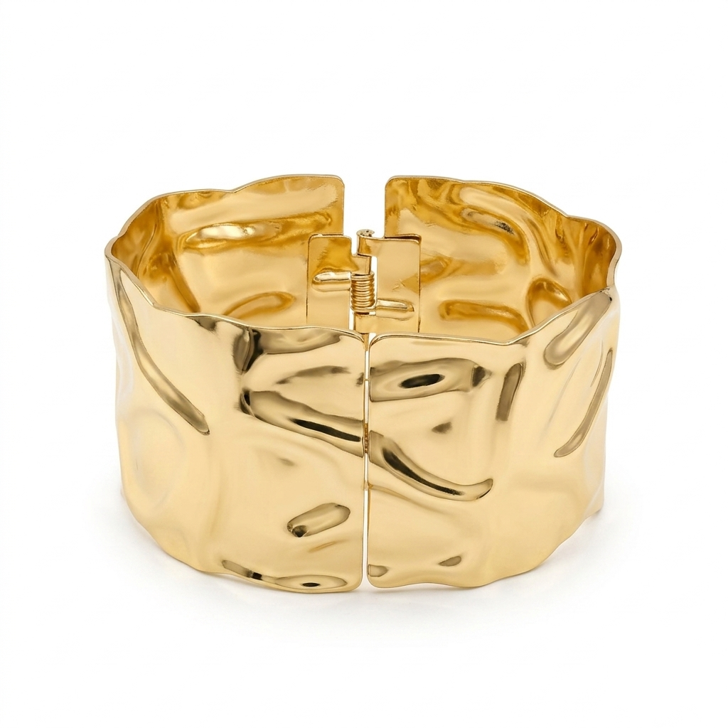 The99Jewel Gold Plated Bold Abstract Textured Wide Openable Kada for Women