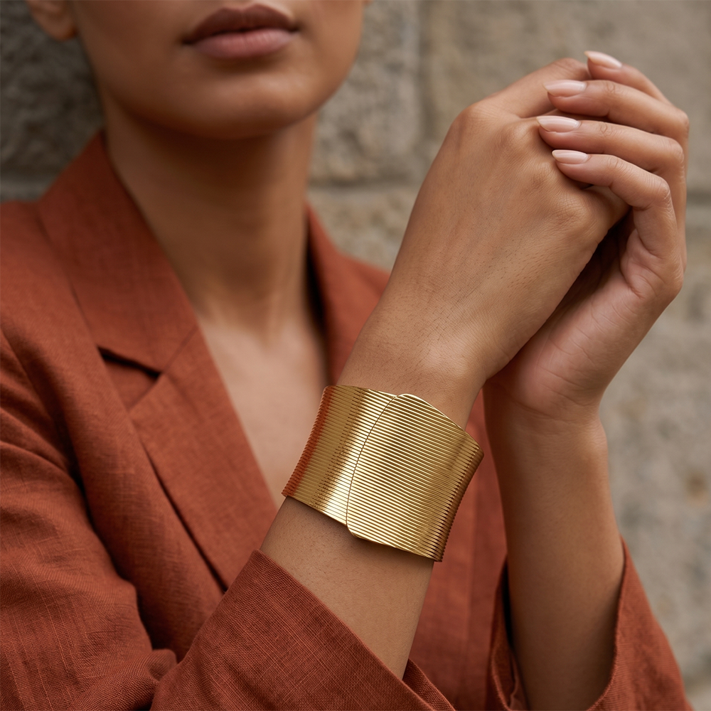 The99Jewel Gold Plated Fine Ribbed Metallic Gold Stylish Openable Kada