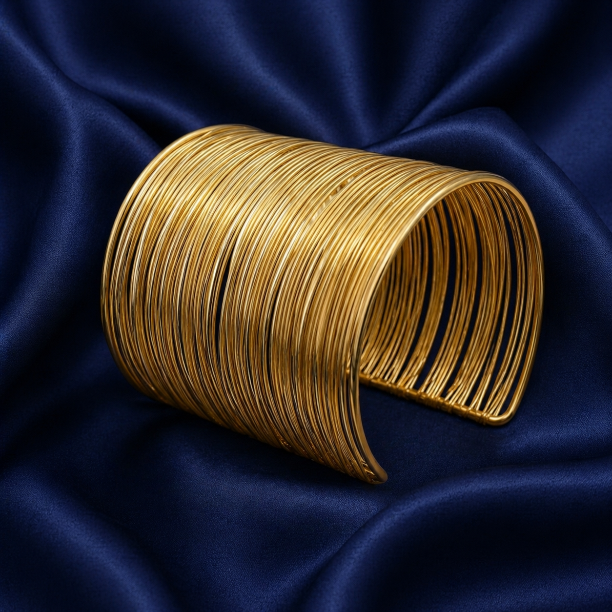 The99Jewel Gold Plated Trendy Multilayer Wire Open Big Size Cuff Kada