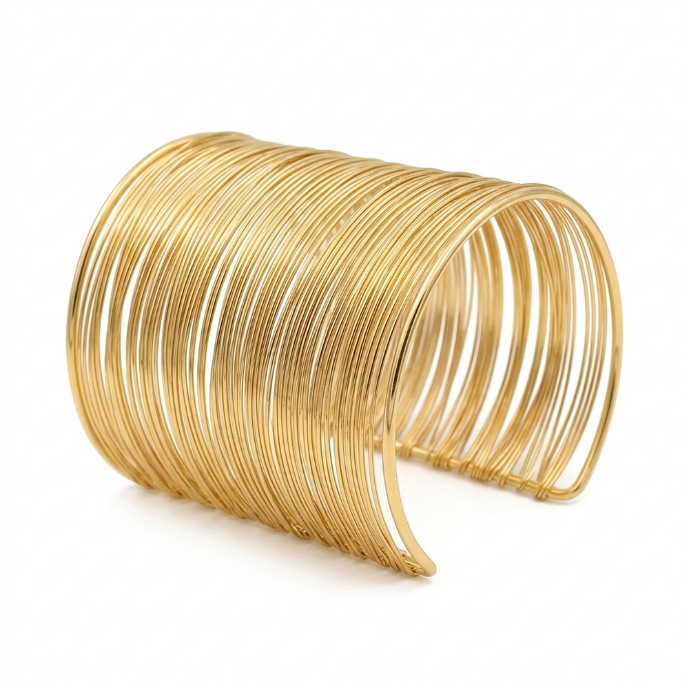 The99Jewel Gold Plated Trendy Multilayer Wire Open Big Size Cuff Kada