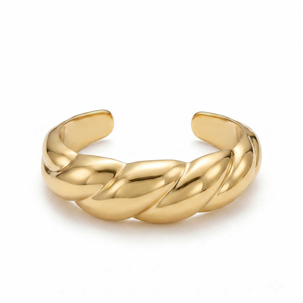 The99Jewel Gold-Plated Twisted Design Open Cuff Kada Bracelet for Women