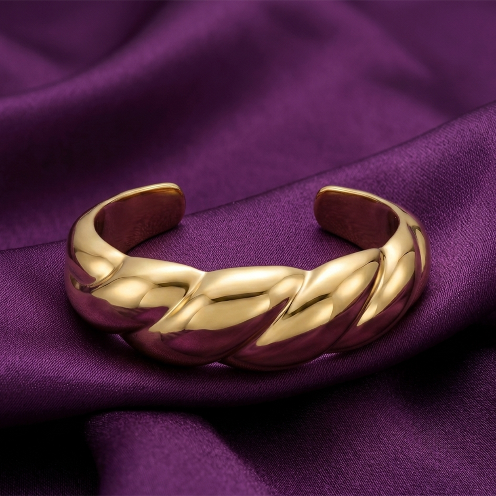 The99Jewel Gold-Plated Twisted Design Open Cuff Kada Bracelet for Women