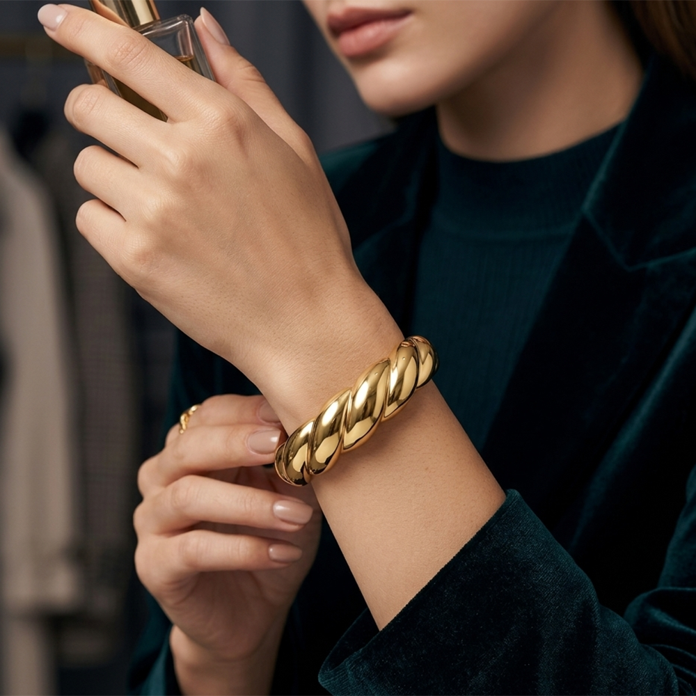 The99Jewel Gold-Plated Twisted Design Open Cuff Kada Bracelet for Women