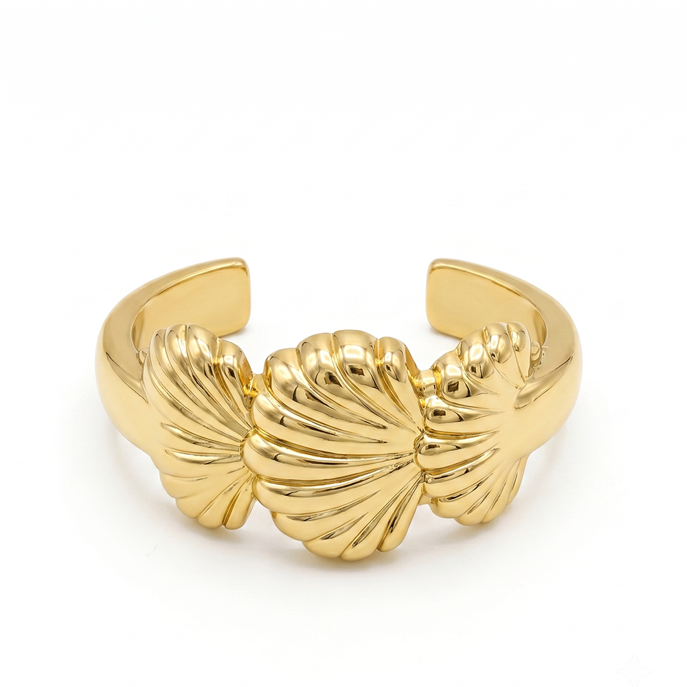 The99Jewel Gold-Plated Leaf Design Open Cuff Kada Bracelet for Women